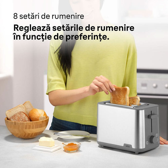 Prajitor de paine BRAUN Purshine HT1510GY, 2 felii, 900W, gri-argintiu WALTI