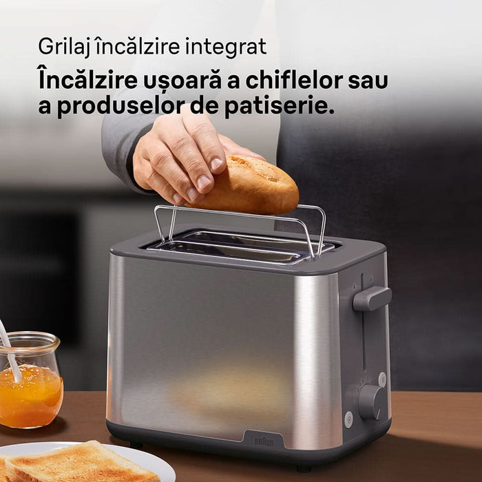 Prajitor de paine BRAUN Purshine HT1510GY, 2 felii, 900W, gri-argintiu WALTI