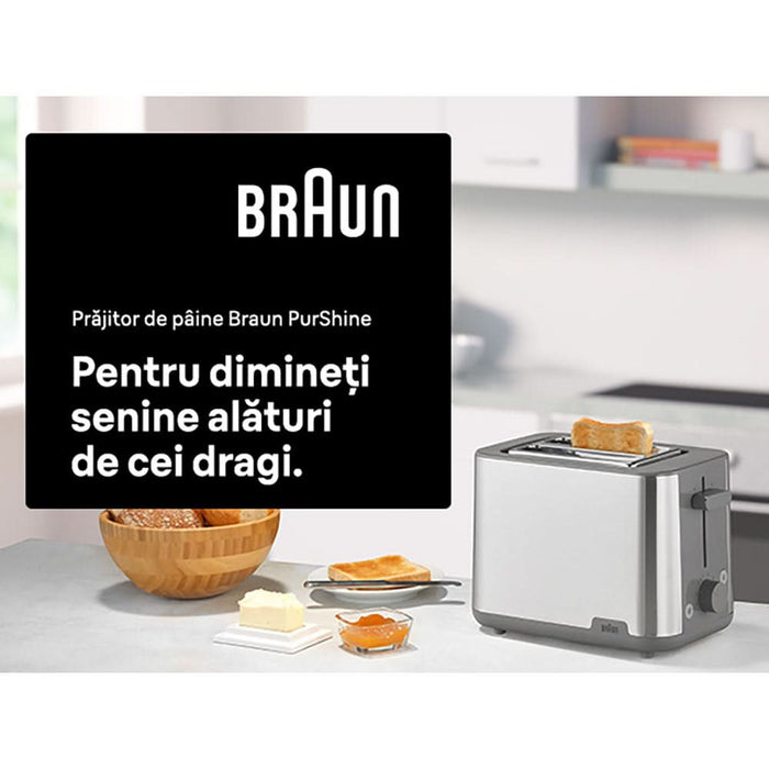 Prajitor de paine BRAUN Purshine HT1510GY, 2 felii, 900W, gri-argintiu WALTI