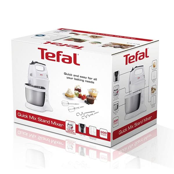 Mixer cu bol TEFAL Quick Mix HT312138, 3.5l, 300W, 5 trepte viteza, alb-argintiu WALTI