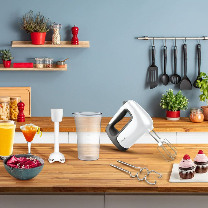 Mixer de mana TEFAL Prep'Mix HT461138, 0.6l, 500W, 5 trepte viteza, alb-gri inchis WALTI