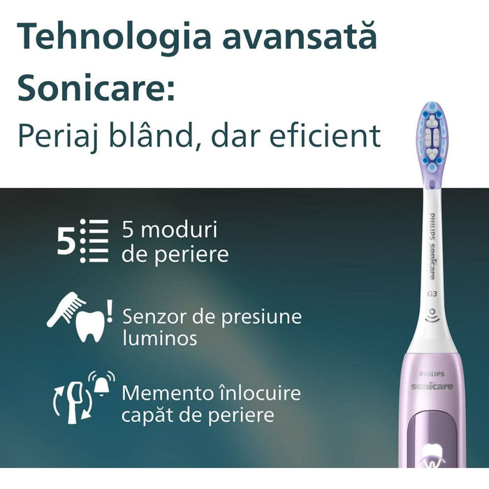 Periuta de dinti electrica PHILIPS Sonicare Advanced Clean HX3792/12, 31000 miscari/min, 5 programe, 1 capat, roz WALTI