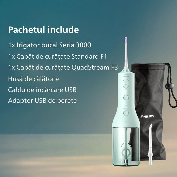 Irigator bucal PHILIPS Sonicare Power Flosser 3000 HX3826/24, 2 capete, verde WALTI