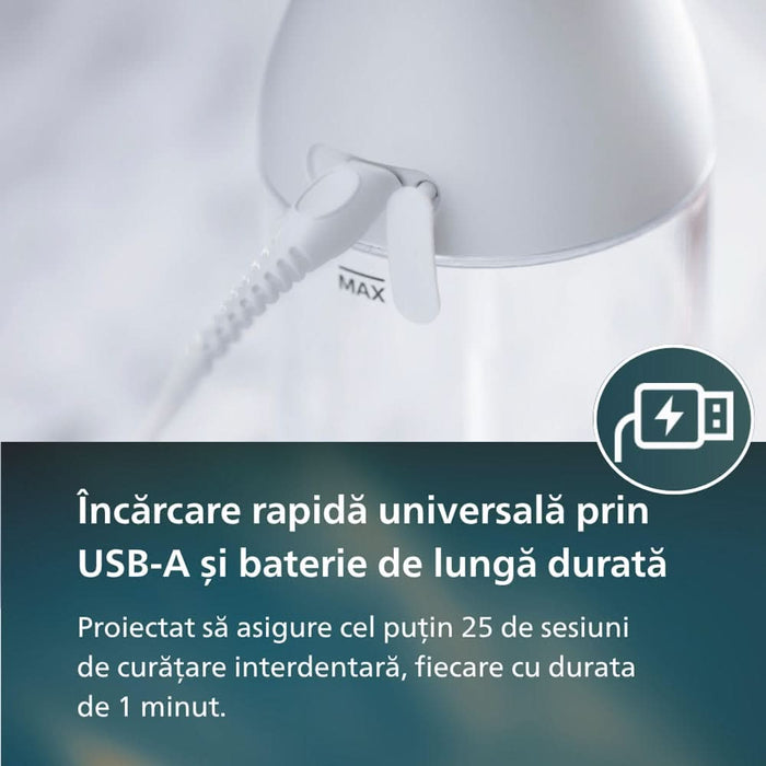 Irigator bucal PHILIPS Sonicare Cordless Power Flosser 3000 HX3826/31, 2 capete, alb WALTI