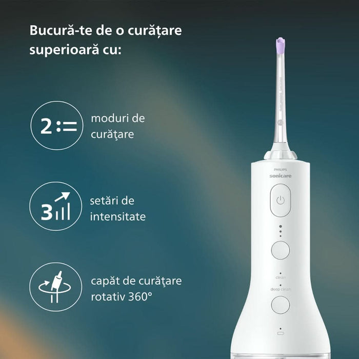 Irigator bucal PHILIPS Sonicare Cordless Power Flosser 3000 HX3826/31, 2 capete, alb WALTI