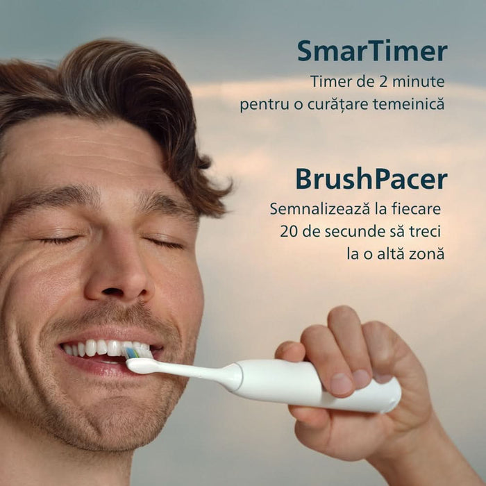 Set 2 Periute de dinti electrice PHILIPS Sonicare 5500 HX7119/01, 62000 miscari/min, 2 programe, 2 capete, alb-albastru inchis WALTI