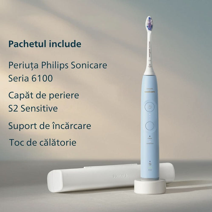 Periuta de dinti electrica PHILIPS Sonicare 6100 HX7406/02, 62000 miscari/min, 2 programe, 1 capat, albastru deschis WALTI