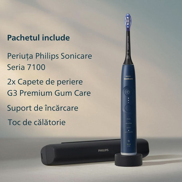 Periuta de dinti electrica PHILIPS Sonicare 7100 HX7423/01, 62000 miscari/min, 4 programe, 2 capete, albastru inchis WALTI
