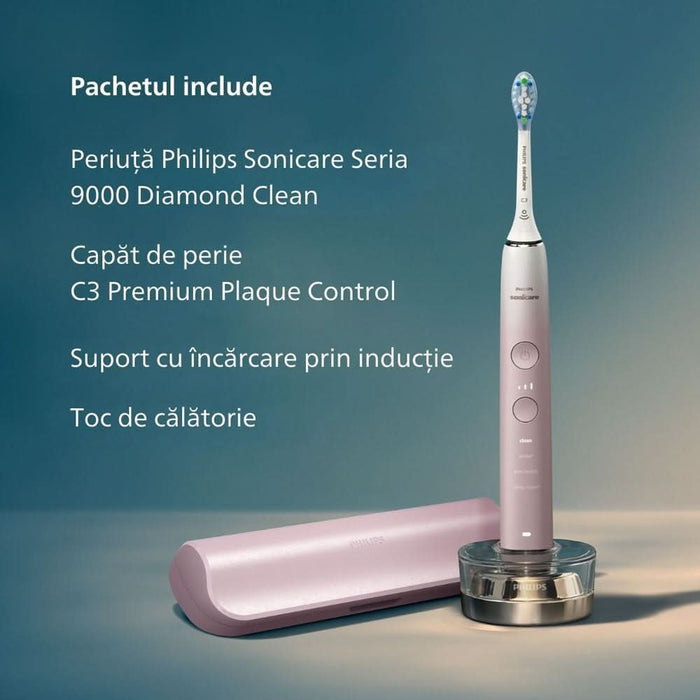 Periuta de dinti electrica PHILIPS Sonicare DiamondClean Series 9000 HX9911/84, 62000 miscari/min, 4 programe, 1 capat, roz WALTI