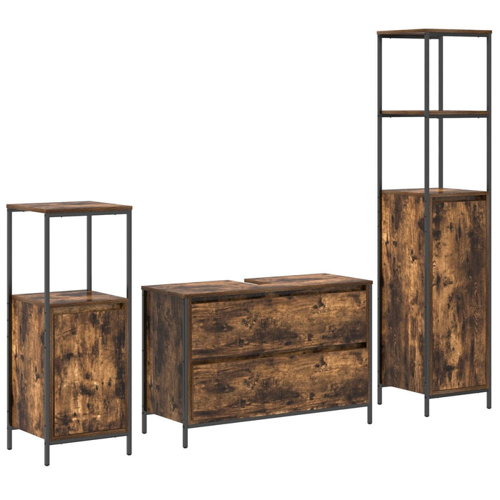 Set mobilier baie, 3 piese, stejar fumuriu, lemn prelucrat - WALTI WALTI