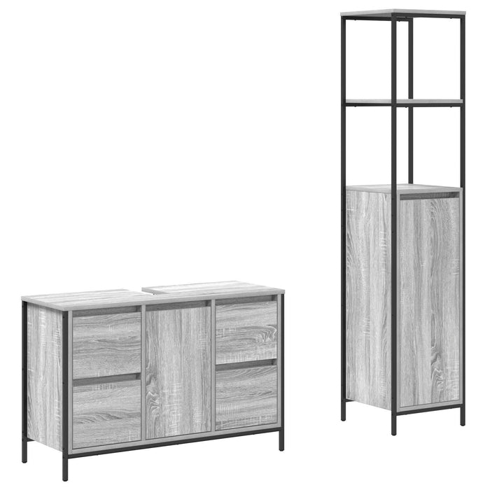 Set de mobilier pentru baie 2 piese vidaXL Gri Sonoma din lemn prelucrat - WALTI WALTI