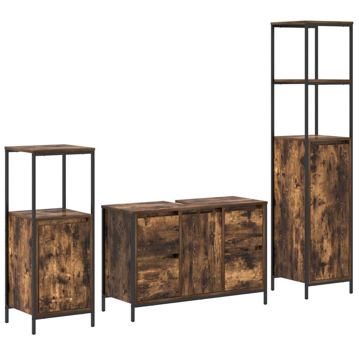 Set Mobilier Baie din Lemn Ingineresc Stejar Fumuriu - 3 Piese - WALTI WALTI