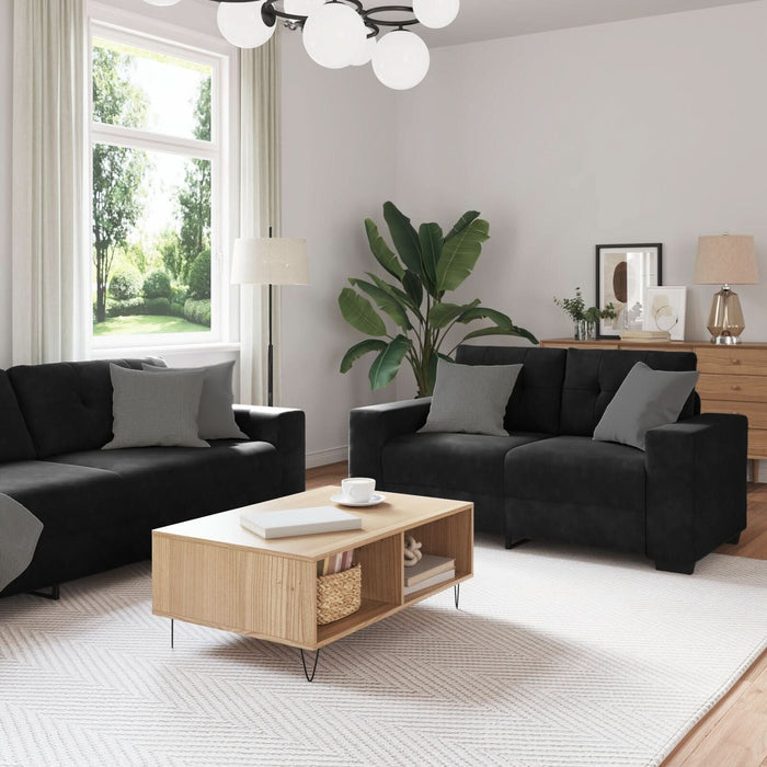 Set canapea, 3 piese, perne negre, catifea - WALTI WALTI