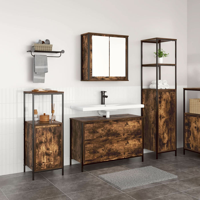 Set mobilier baie, 3 piese, stejar fumuriu, lemn prelucrat - WALTI WALTI