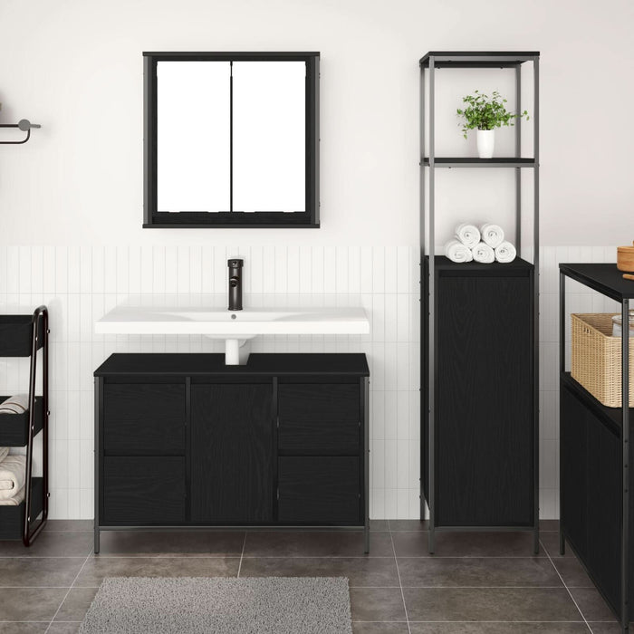 Set de mobilier pentru baie 2 piese vidaXL din lemn ingineresc, stejar negru - WALTI WALTI
