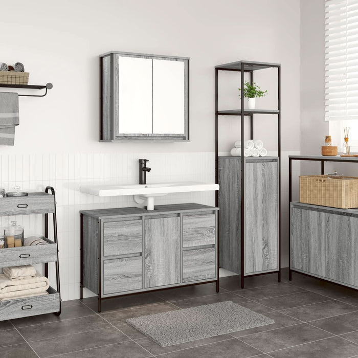 Set de mobilier pentru baie 2 piese vidaXL Gri Sonoma din lemn prelucrat - WALTI WALTI