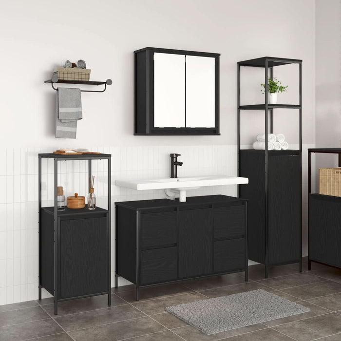 Set de mobilier pentru baie 3 piese - Stejar negru din lemn prelucrat - WALTI WALTI