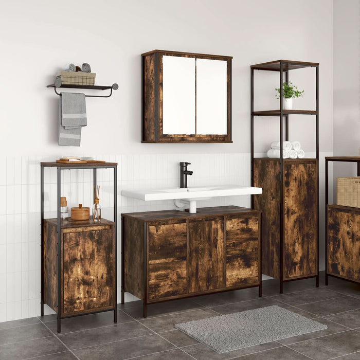 Set Mobilier Baie din Lemn Ingineresc Stejar Fumuriu - 3 Piese - WALTI WALTI