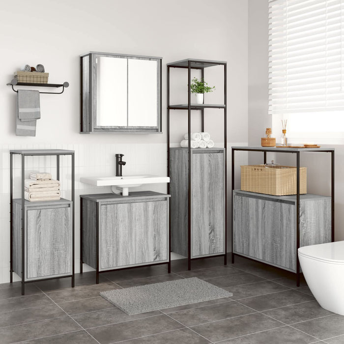 Set mobilă baie 5 piese din lemn compus gri sonoma - WALTI WALTI