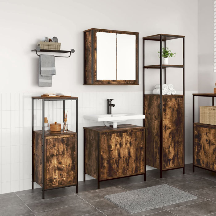 Set de mobilier pentru baie 3 piese din stejar fumuriu - Lemn prelucrat - WALTI WALTI