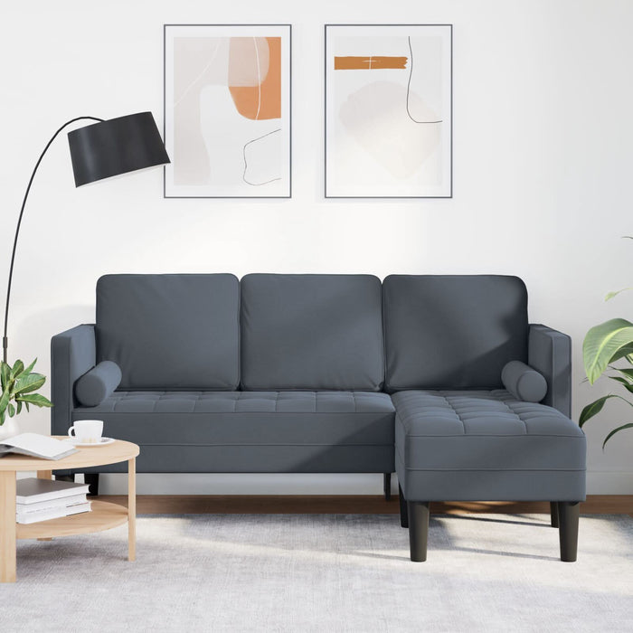 Canapea de grădină vidaXL cu bancă și perne în formă de L, catifea gri închis, Canapea cu 3 locuri vidaXL cu chaise în formă de L, 160 cm, catifea gri închis, Bancă vidaXL, 113 cm, catifea gri închis - WALTI WALTI