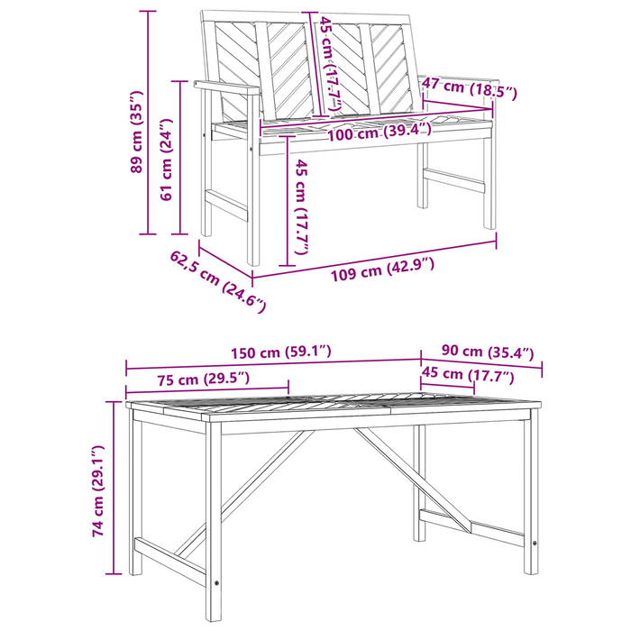 Set mese grădină 3 piese lemn masiv acacia - WALTI WALTI