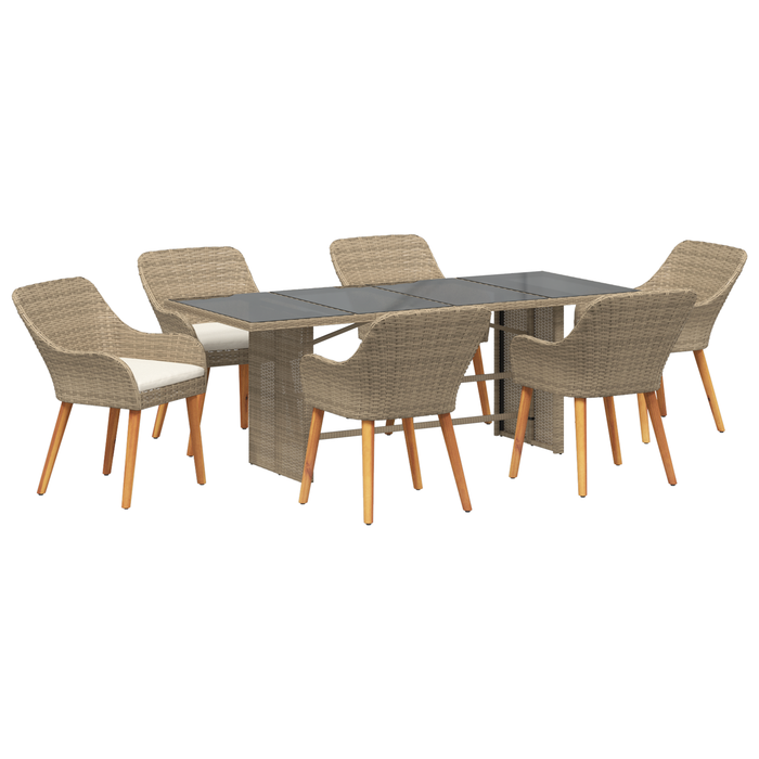 Set de dining pentru grădină de 7 piese Bej din ratan sintetic - WALTI WALTI