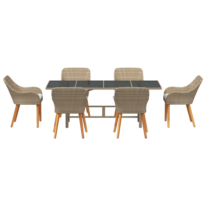 Set de dining pentru grădină de 7 piese Bej din ratan sintetic - WALTI WALTI
