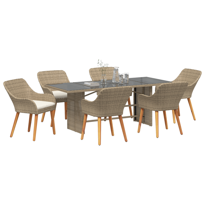 Set de dining pentru grădină de 7 piese Bej din ratan sintetic - WALTI WALTI