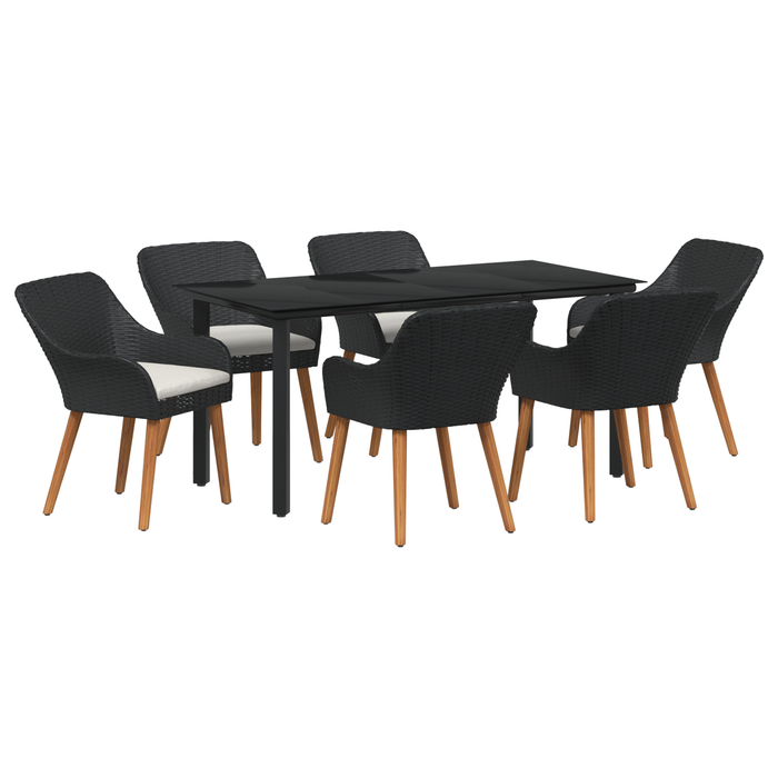 Set de dining pentru grădină cu 7 piese din poli ratan negru - WALTI WALTI