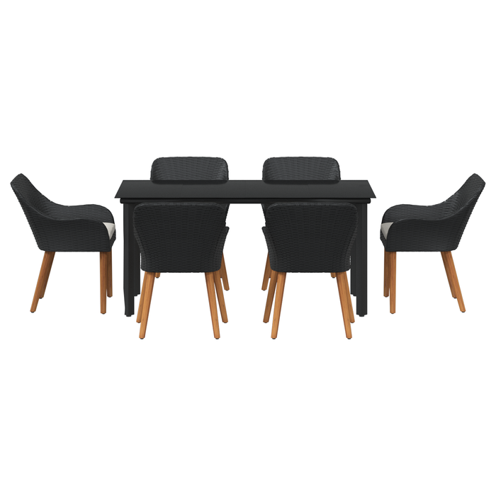 Set de dining pentru grădină cu 7 piese din poli ratan negru - WALTI WALTI