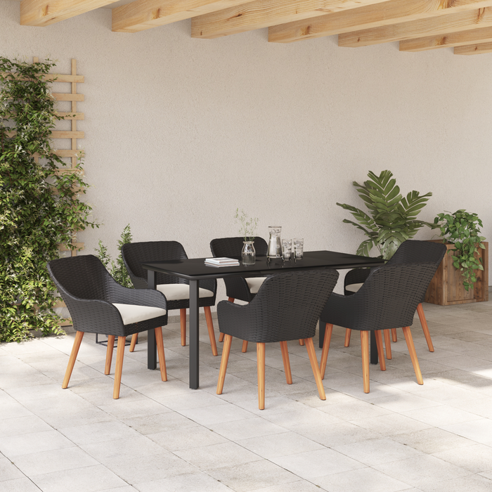 Set de dining pentru grădină cu 7 piese din poli ratan negru - WALTI WALTI