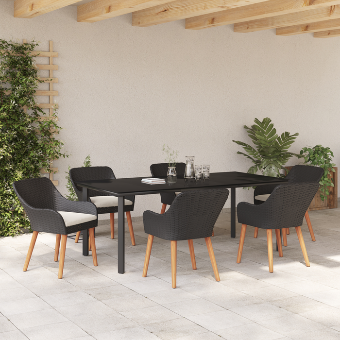 Set de dining pentru grădină de 7 piese Negru Poly Rattan - WALTI WALTI