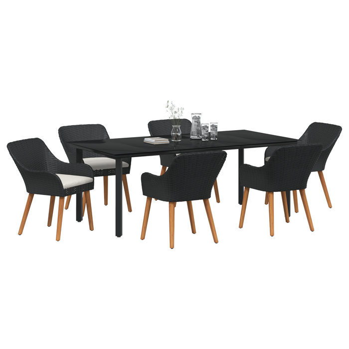 Set de dining pentru grădină de 7 piese Negru Poly Rattan - WALTI WALTI