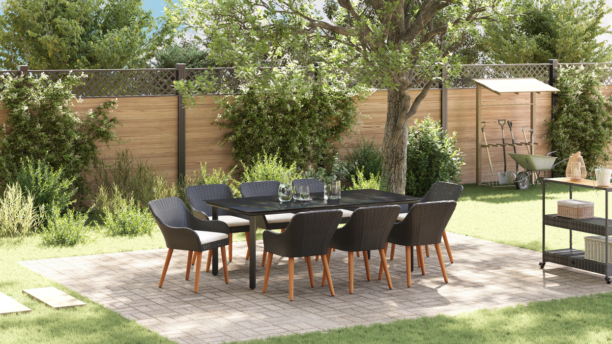 Set Dining Grădină 9 Piese, Ratan Polimer Negru - WALTI WALTI