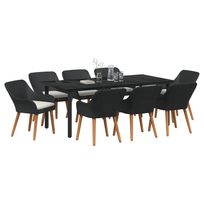 Set Dining Grădină 9 Piese, Ratan Polimer Negru - WALTI WALTI