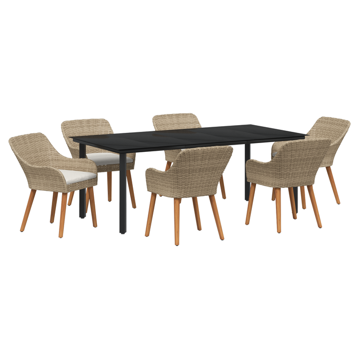 Set de dining pentru grădină 7 piese Bej din ratan - WALTI WALTI