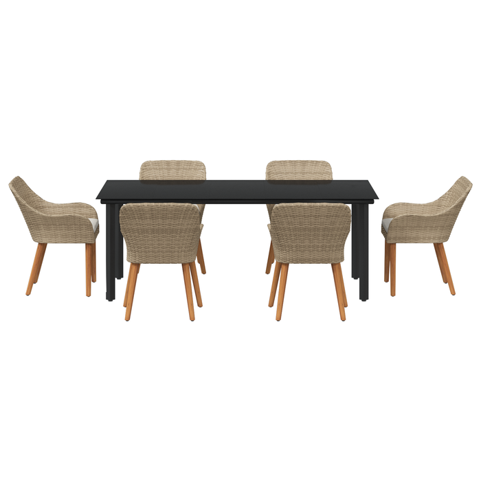 Set de dining pentru grădină 7 piese Bej din ratan - WALTI WALTI