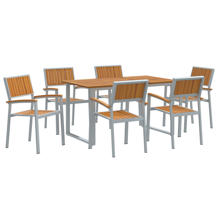 Set de dining pentru grădină , 7 piese, gri, oțel și lemn de acacia - WALTI WALTI