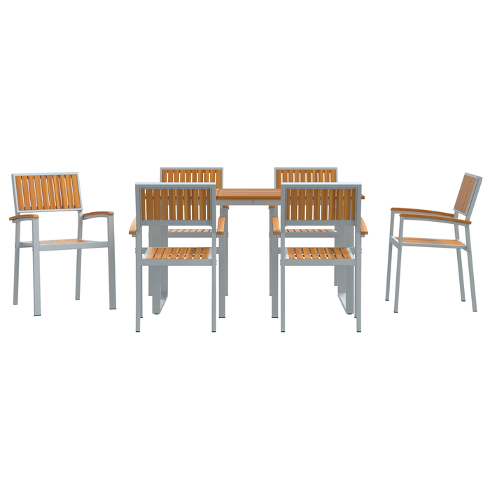 Set de dining pentru grădină , 7 piese, gri, oțel și lemn de acacia - WALTI WALTI