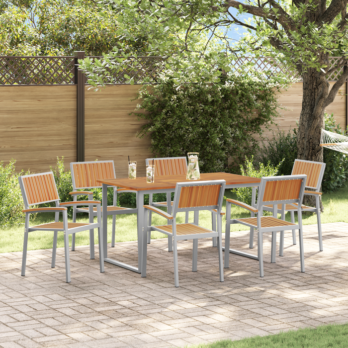 Set de dining pentru grădină , 7 piese, gri, oțel și lemn de acacia - WALTI WALTI