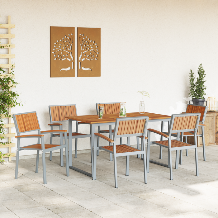 Set de dining pentru grădină , 7 piese, gri, oțel și lemn de acacia - WALTI WALTI