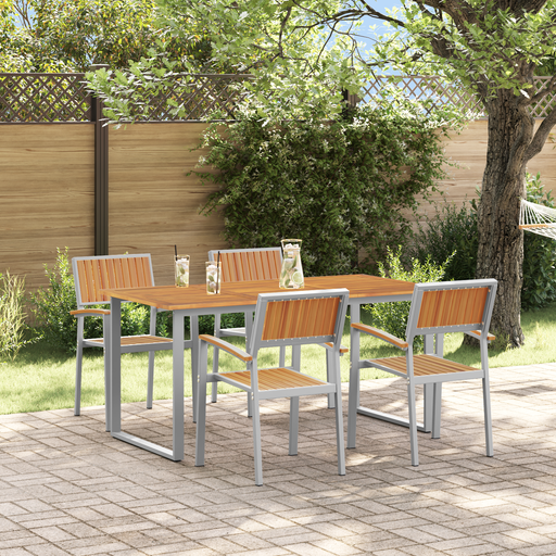 Set de dining pentru grădină 5 piese gri din oțel și lemn solid de acacia - WALTI WALTI