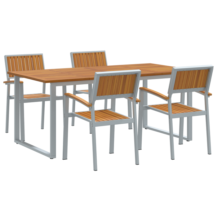 Set de mese pentru grădină 5 piese Gri din aluminiu și lemn solid de acacia - WALTI WALTI
