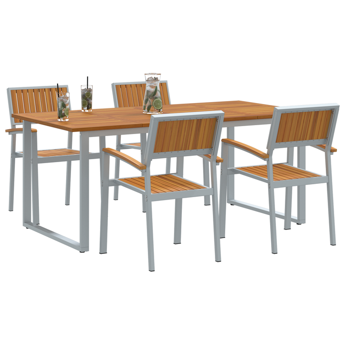 Set de mese pentru grădină 5 piese Gri din aluminiu și lemn solid de acacia - WALTI WALTI