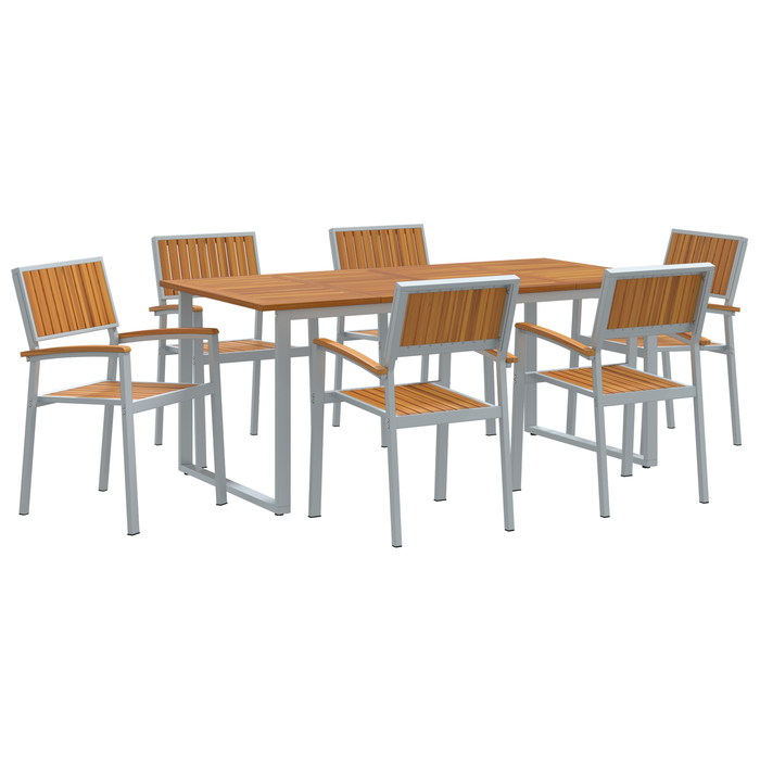 Set de dining pentru grădină , 7 piese, oțel gri și lemn solid de acacia - WALTI WALTI