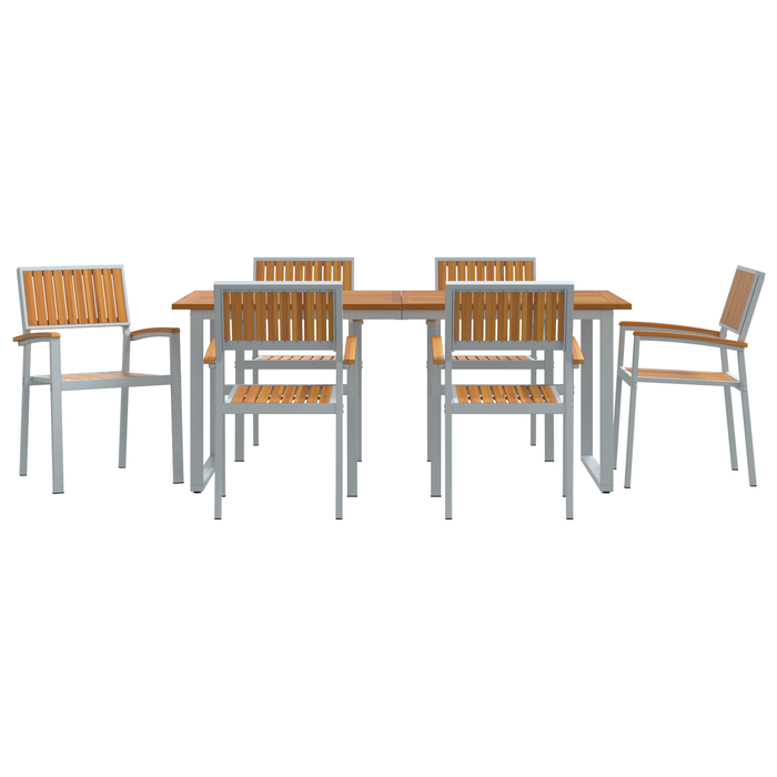 Set de dining pentru grădină , 7 piese, oțel gri și lemn solid de acacia - WALTI WALTI