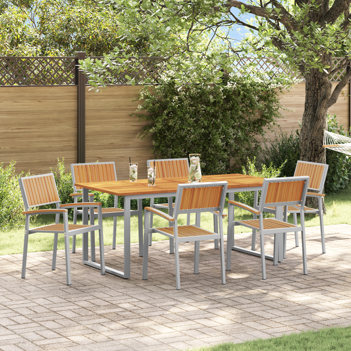 Set de dining pentru grădină , 7 piese, oțel gri și lemn solid de acacia - WALTI WALTI