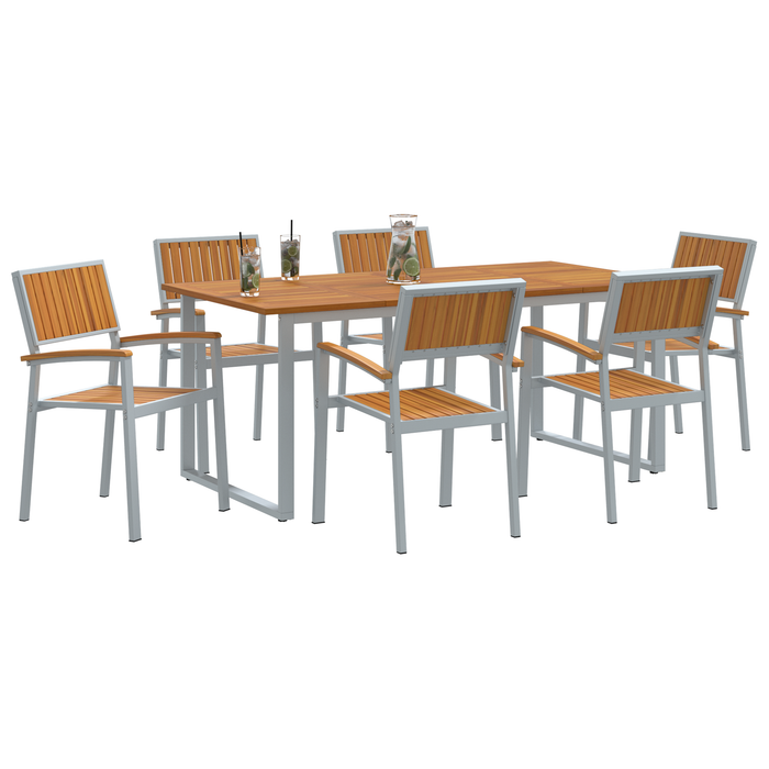 Set de dining pentru grădină , 7 piese, oțel gri și lemn solid de acacia - WALTI WALTI