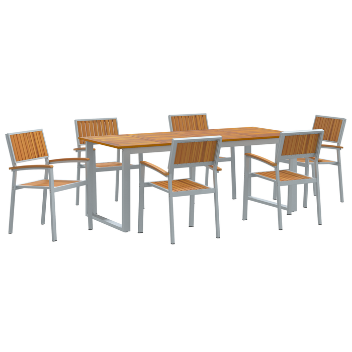 Set de dining de grădină 7 piese Gri din oțel și lemn de acacia - WALTI WALTI